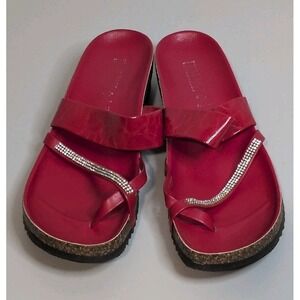 Italian Shoemakers Women's  Slide Sandals with Neutral Rhinestone Red 11 M Italy